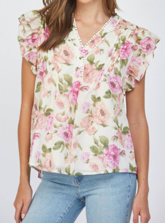 Fate - Floral Flutter Sleeve Top