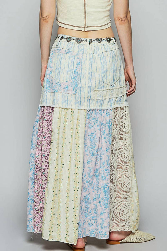 Pol - Woven floral print mixed skirt