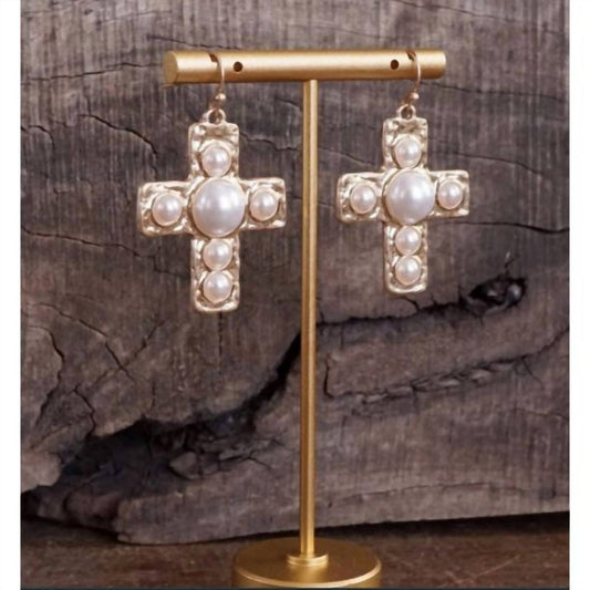 Bosuk Jewlery - Women's Primitive Worn Gold Cross Earrings