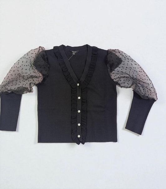 Trimax Outlets - Sheer Puff Sleeve Ruffle Cardigan Top
