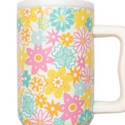 Katydid - Spring Retro Flowers Insulated Stainless Steel 38 Oz Tumbler with Handle