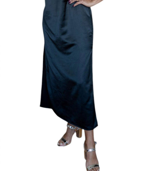 Mable - Short Sleeve Satin Column Maxi Dress