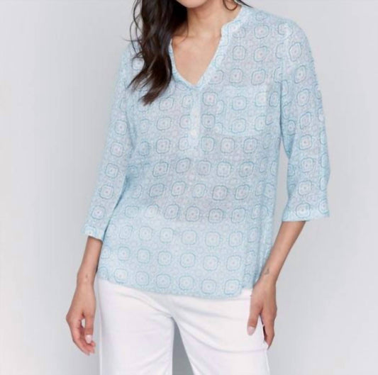 Charlie B - Printed Cotton Gauze Half-button Blouse