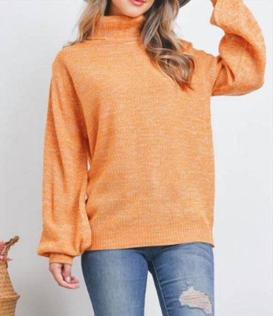 Zenana - Turtleneck Melange Balloon Sleeve Sweater