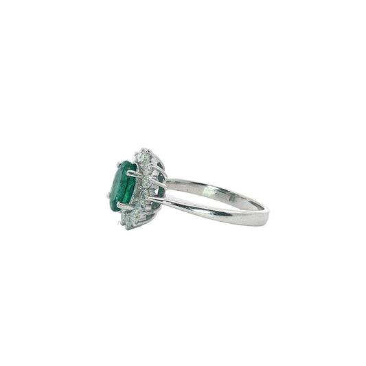 Normani - Women's Oval Emerald Ring With Diamond Halo