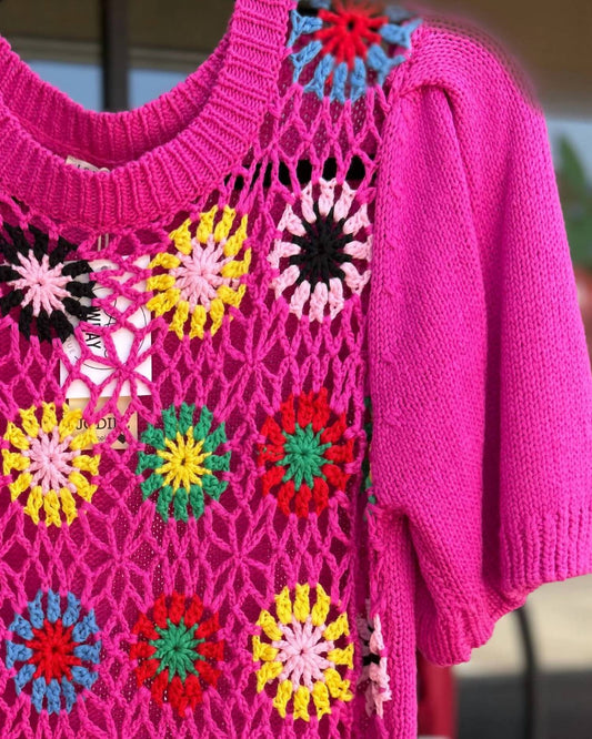 Jodifl - Women's Crochet Puffed Sleeves Top