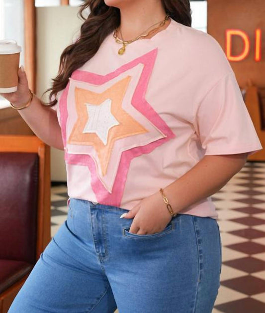 Shewin - Colorblock Star Applique Tee - Plus
