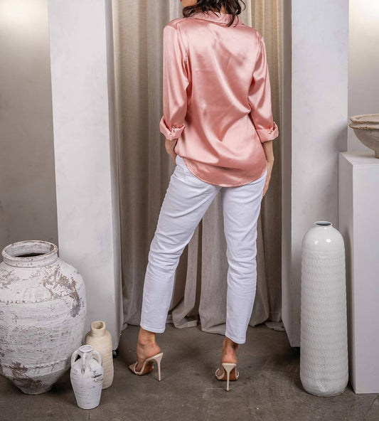 Paparazzi - Stretch Satin Long Sleeve Button Front Blouse