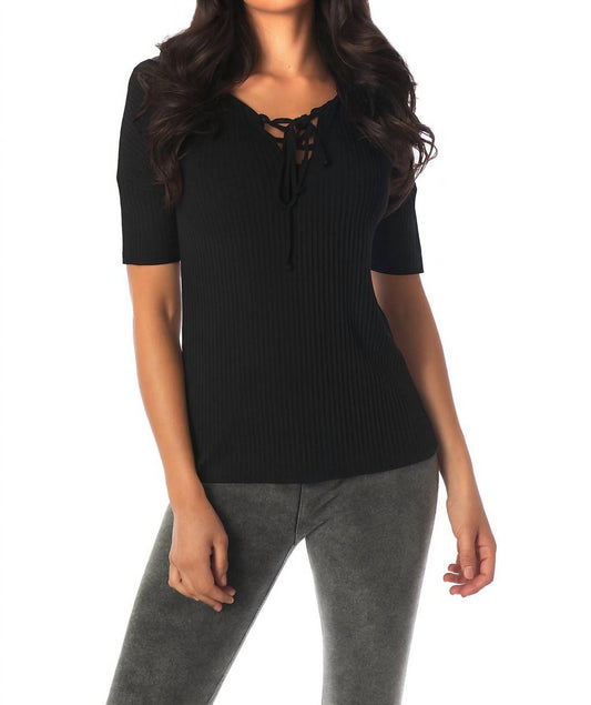 French Kyss - Ribbed Lace Up Top