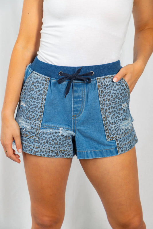 White Birch - Animal Print Mixed Distressed Shorts