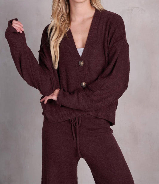 Labiz Fashion - V-neck Wide Cuff Knit Cardigan And Pants