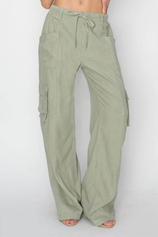 Risen - High Rise Linen Wide Cargo Pants