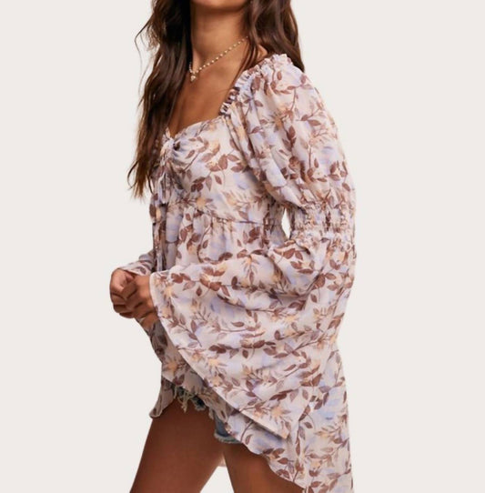 Listicle - Leaf Print Bell Sleeve Top