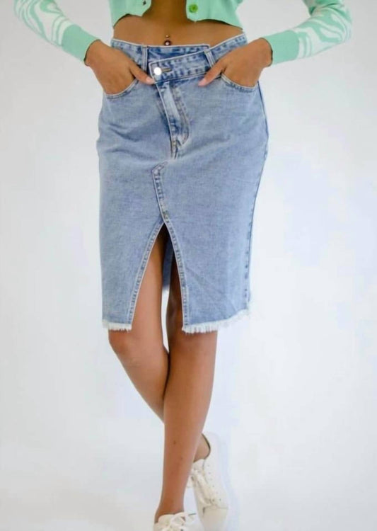 C+D+M - Demi Asymmetrical Denim Midi Skirt - blue - clothing - cotton - blend