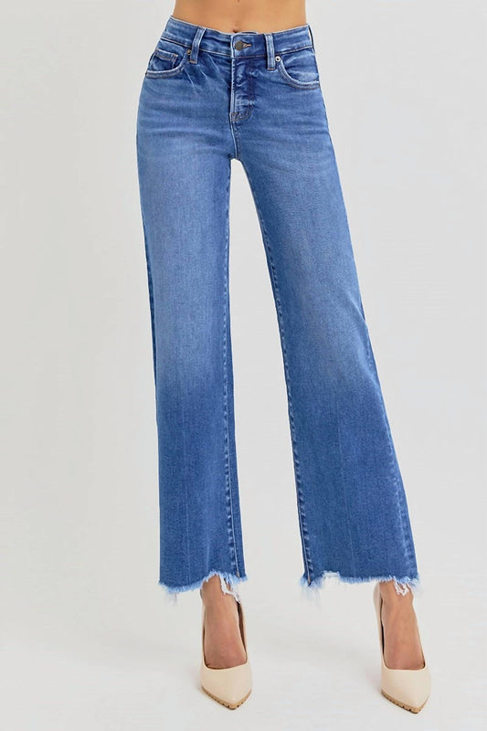 Risen - High Rise Frayed Hem Straight Ankle Jean