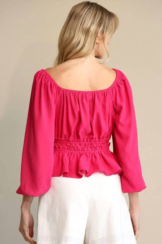 Gigio - Bubble Sleeve & Elastic Waist With Front Tie Top