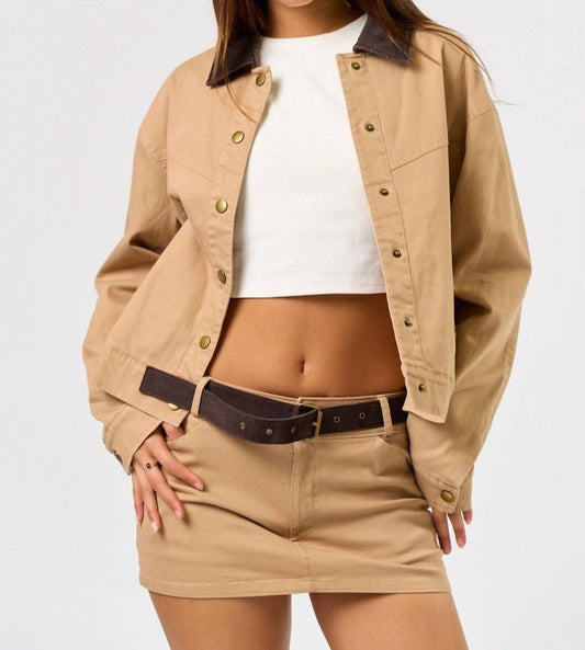 Blue Blush - Corduroy Collar Bomber Jacket