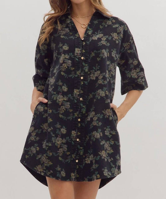 Entro - Floral Half Sleeve Button Mini Dress