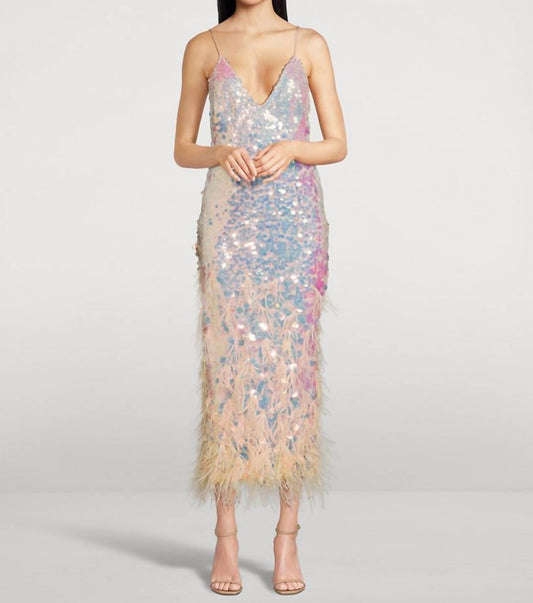 Loveshackfancy - Miriana Feather-trimmed Sequin Slip Midi Dress