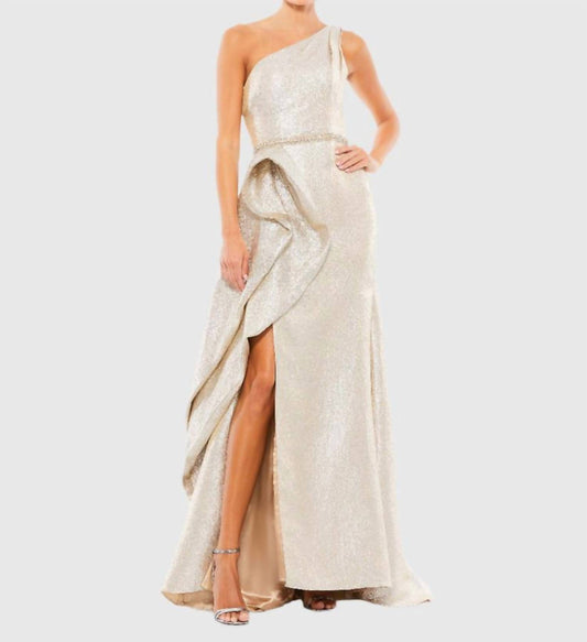 Mac Duggal - One Shoulder Metallic Ruffledevening Gown