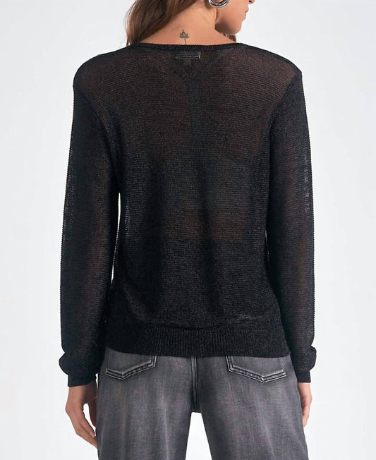 Elan - Ainsley Metallic Mesh Crewneck Sweater