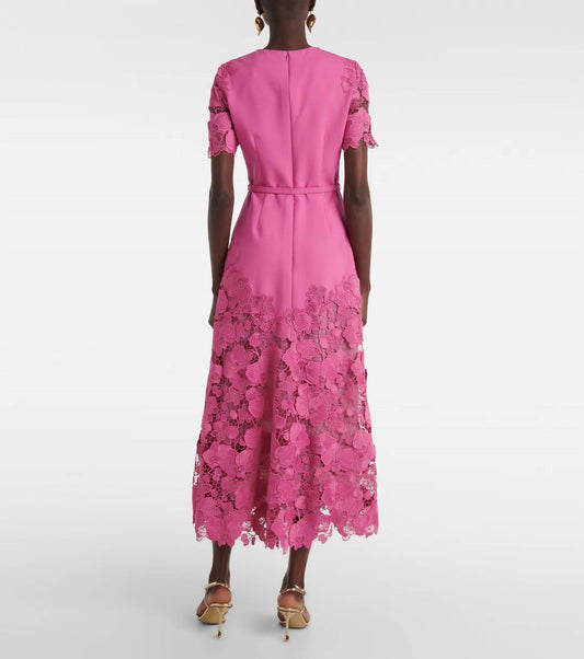 Oscar De La Renta - Orchid Guipure Wool-blend Midi Dress