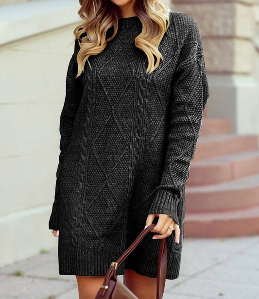 1 The Woman - Cable Knit Drop Shoulder Loose Fit Sweater Dress