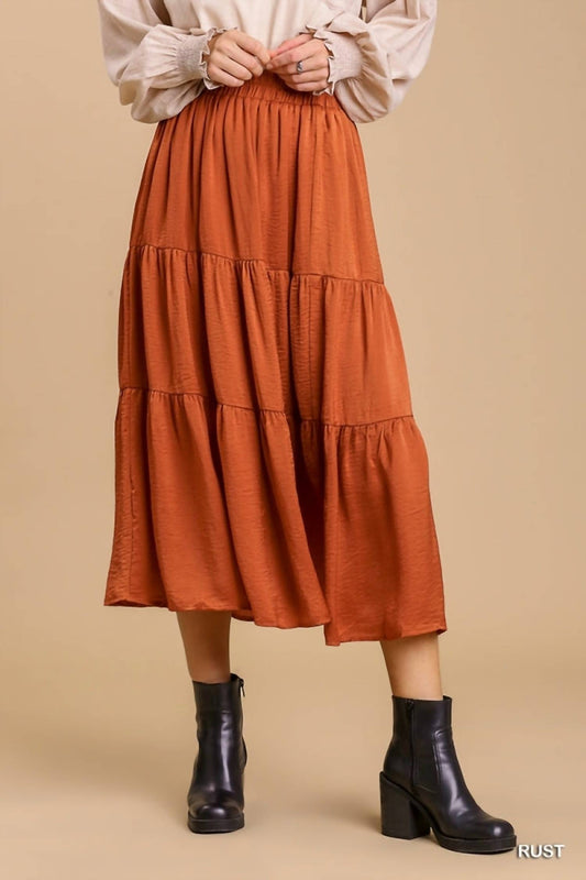 Umgee - Elastic Waist Band Tiered Skirt With Lining