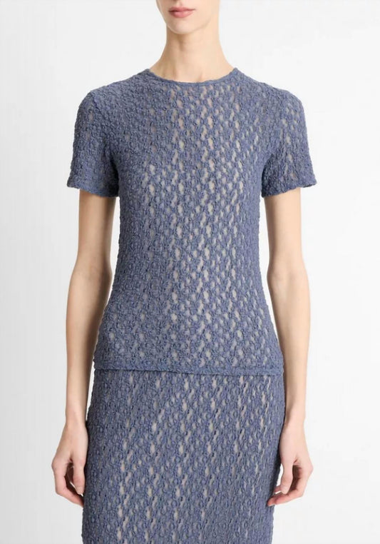 Vince - Floral Smocked Short Sleeve Crew Neck Sweater