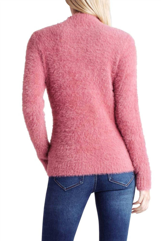 Kensie - Fur Yarn Long Sleeve Mock Neck Sweater