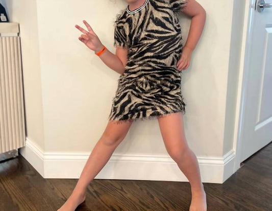 Mia - Kid's Tiger Short Sleeve Fringe Dress