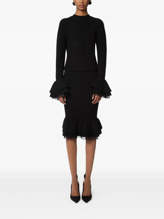Nina Ricci - Round Neck Layered Mix Ruffled Wool Knit Top