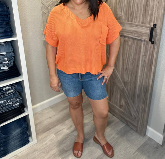 Ces Femme - V - Neck Boxy Fit Lightweight Spring Knit Sweater Top - clothing - orange - shirts