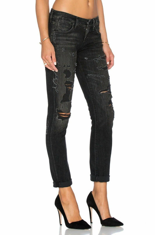 Agolde - Chloe Low Rise Slim Denim Distressed Jean