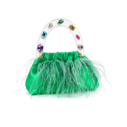 Milanblocks - Colorful Gem Handle Embellished Feather Bag