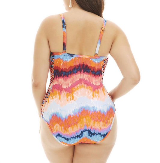 Kenneth Cole - Plus Size Macrame Side Plunge One Piece Swimsuit
