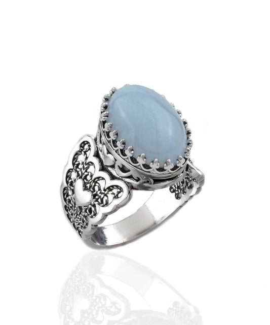 Filigranist - Women's Filigree Art Double Heart Lace Agate Gemstone Ring