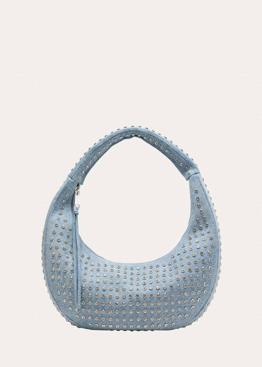 Retrofete - Elodie Embellished Denim Studded Large Shoulder Bag