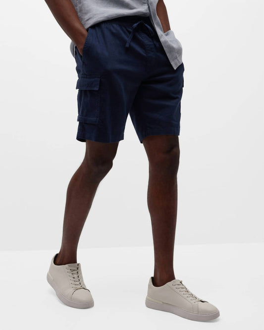 MEN STRETCH LINEN PULL ON CARGO SHORT