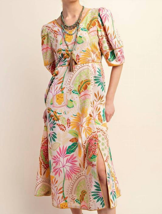 Gigio - Contrast Binding Printed Midi Dress