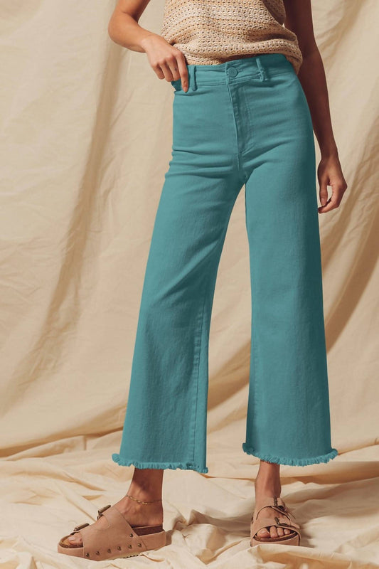 So Me - Women's Fray Hem Wide Leg Jean