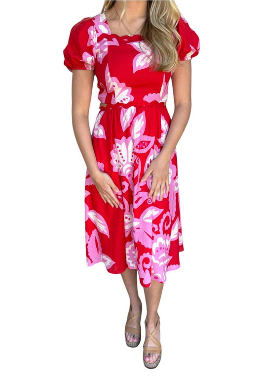Ciebon - Printed Puff Sleeve Midi Dress