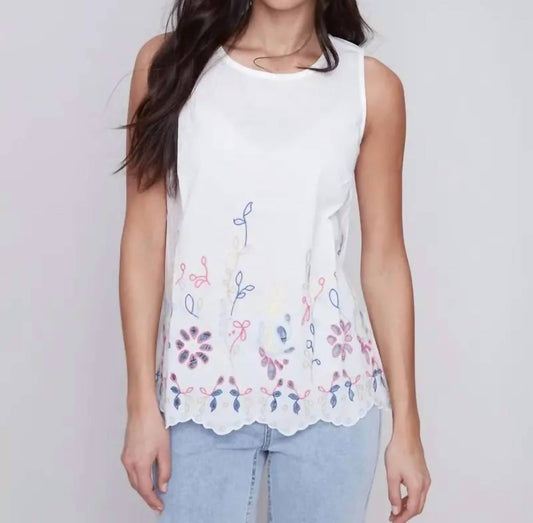 Charlie B - Eyelet Embroidery Tank Top - clothing - linen - patterned