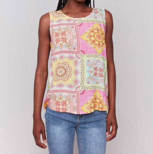 Charlie B - Printed Viscose Sleeveless Top - blouses - clothing - geometric