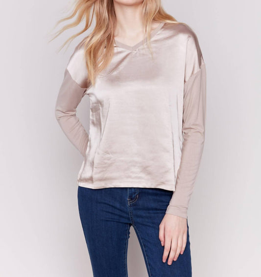 Charlie B - Shimmer Satin Front Top - beige - clothing - shirts