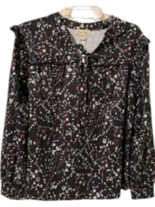 Charlie Paige - Women's Ruffle Floral Top - black - blouses - clothing