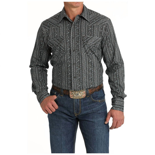Cinch - Men's Modern Fit Long Sleeve Western Snap Shirt - black - casual - button - down - shirts - clothing