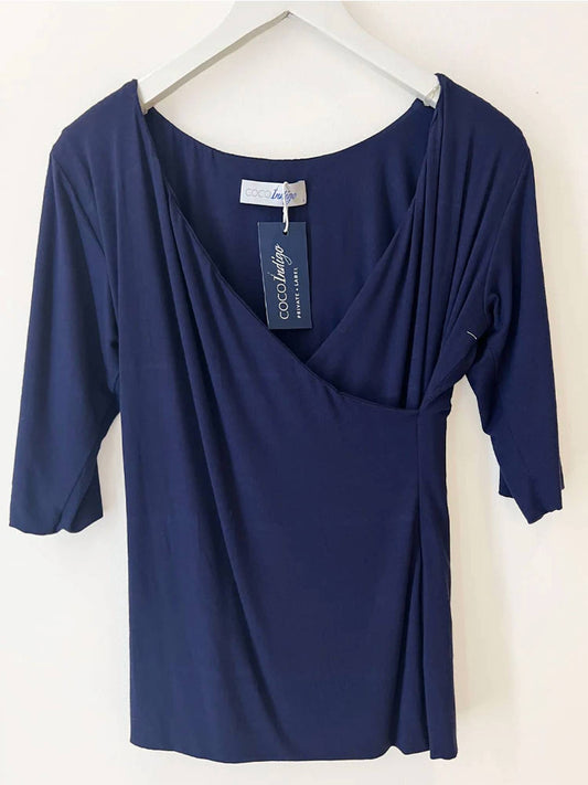 Coco Indigo - Women's Gracie Cross Over Top - blue - clothing - shirts