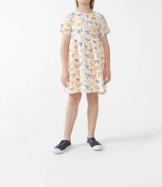 Compania Fantastica - Girl's Bow Print Short Dress - beige - casual - clothing