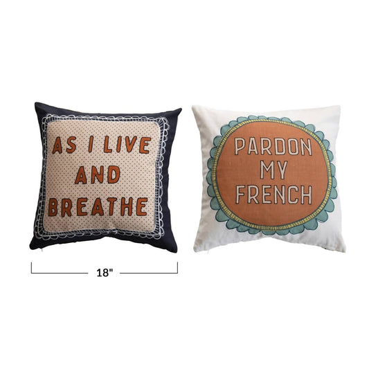 Creative Co - Op - Embroidered Printed Pillow With Saying - accent - pillows - accents - brown